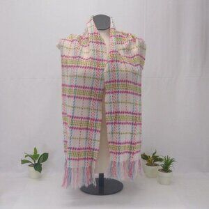 Cashmere Scarf Cotton Candy Plaid With Tasseled Ends 65" x 12" Vintage England